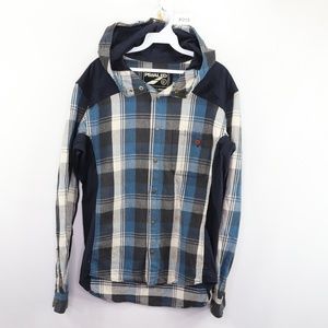 Pedal Ed Mens Small Plaid Cycling Jacket Blue Gray